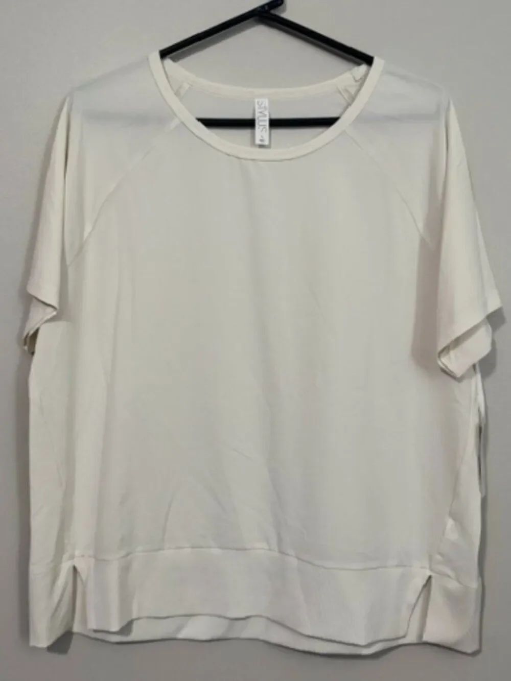 Woman's Stylus Short Sleeve Blouse w Elastic Waist Color White Size Large